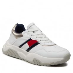 Unisexe Sneakers TOMMY HILFIGER - Low Cut Lace-Up Sneaker T3A9-32355-1438X S White/Silver X025 Blanc