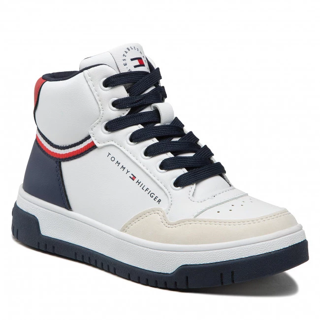 Enfant Sneakers TOMMY HILFIGER - High Top Lace-Up Sneaker T3B9-32482-1355Y M White/Blue/Red 003 Blanc 3 Enfant Sneakers TOMMY HILFIGER - High Top Lace-Up Sneaker T3B9-32482-1355Y M White/Blue/Red 003 Blanc