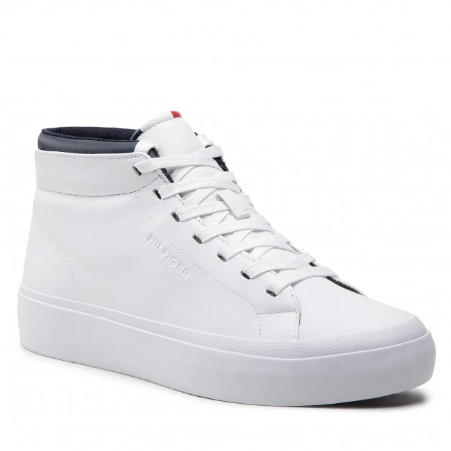 Homme Sneakers TOMMY HILFIGER - Prep Vulc High Leather FM0FM04172 White YBR Blanc 3 Homme Sneakers TOMMY HILFIGER - Prep Vulc High Leather FM0FM04172 White YBR Blanc
