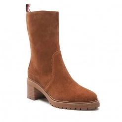 Femme Bottines Tommy Hilfiger - Outdoor Mid Heel Boot FW0FW06620 Natural Comb GTU Marron