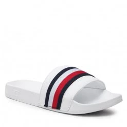 Femme Mules / Sandales De Bain Tommy Hilfiger - Corporate Web Detail Slide FW0FW06719 White YBR Blanc
