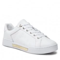 Femme Sneakers TOMMY HILFIGER - Embossed Monogram Sneaker FW0FW06735 White/Gold 0K6 Blanc