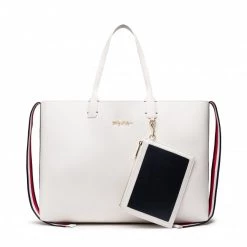 Tommy Hilfiger Soldes 29 Sacs Sac à Main Tommy Hilfiger - Iconic Tommy Tote AW0AW12017 YAF Blanc
