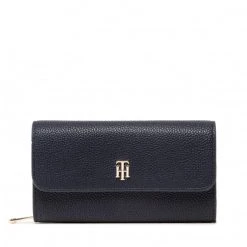 Accessoires Portefeuille Femme Grand Format TOMMY HILFIGER - Th Element Lrg Flap Wallet Corp AW0AW12074 0G2 Bleu Marine