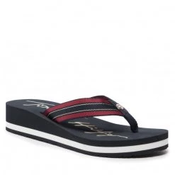 Femme Tongs TOMMY HILFIGER - Mid Siganture Beach Sandal Wmn FW0FW06712 Desrt Sky DW5 Bordeaux, Bleu Marine
