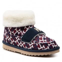 Femme Chaussons Tommy Hilfiger - Boot Slipper Monogram FW0FW06717 Rwb Monogram 0KQ Bleu Marine, Multicolore