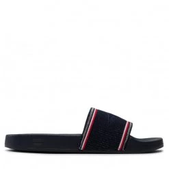 Femme Mules / Sandales De Bain TOMMY HILFIGER - Essential Shiny Knit Pool Slide FW0FW06311 Desert Sky DW5 Bleu Marine -Tommy Hilfiger Soldes 02 0000209910025 ks