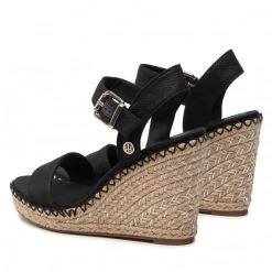 Femme Espadrilles TOMMY HILFIGER - Shiny Touches High Wedge Sandal FW0FW06180 Black BDS Noir -Tommy Hilfiger Soldes 03 0000209910582 bs