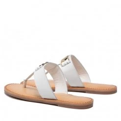 Femme Tongs TOMMY HILFIGER - Hardware Flat Leather Mule FW0FW06235 Ecru YBL Blanc -Tommy Hilfiger Soldes 03 0000209912128 is