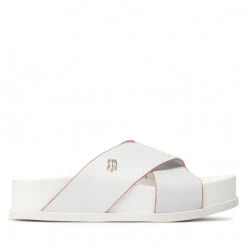 Femme Mules / Sandales De Bain TOMMY HILFIGER - Modern Th Flatform Sandal FW0FW06294 Ecru YBL Blanc -Tommy Hilfiger Soldes 03 0000209912227 plj