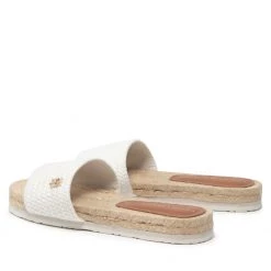 Femme Espadrilles TOMMY HILFIGER - Th Textured Flat Sandal FW0FW06438 Ecru YBL Blanc -Tommy Hilfiger Soldes 03 0000300530771 kt