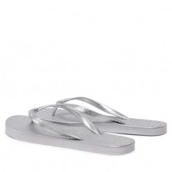 Femme Tongs TOMMY HILFIGER - Metallic Flat Beach Sandal FW0FW06445 Silver 0IM Argent -Tommy Hilfiger Soldes 03 0000300530856 ks