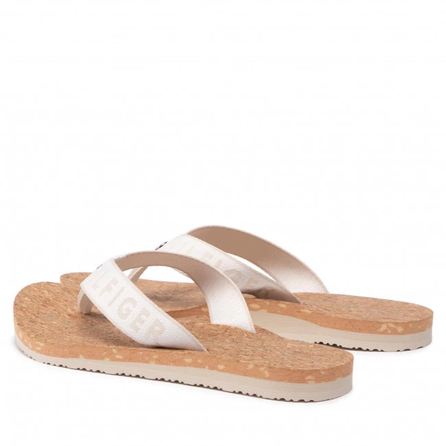 Femme Tongs TOMMY HILFIGER - Tommy Webbing Flat Beach Sandal FW0FW06527 Ecru YBL Blanc 5 Femme Tongs TOMMY HILFIGER - Tommy Webbing Flat Beach Sandal FW0FW06527 Ecru YBL Blanc – Image 3
