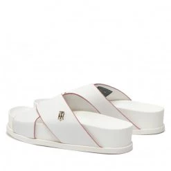 Femme Mules / Sandales De Bain TOMMY HILFIGER - Modern Th Flatform Sandal FW0FW06294 Ecru YBL Blanc -Tommy Hilfiger Soldes 04 0000209912227 plj
