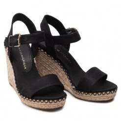 Femme Espadrilles TOMMY HILFIGER - Shiny Touches High Wedge Sandal FW0FW06180 Black BDS Noir -Tommy Hilfiger Soldes 05 0000209910582 bs