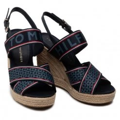 Femme Espadrilles TOMMY HILFIGER - Webbing High Wedge Sandal FW0FW06355 Desert Sky DW5 Bleu Marine -Tommy Hilfiger Soldes 05 0000209910872 ki