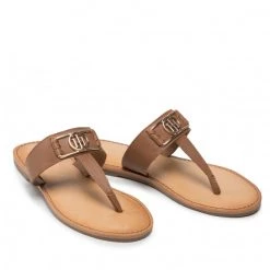 Femme Tongs TOMMY HILFIGER - Th Hardware Flat Leather Mul FW0FW06235 Summer Cognac GU9 Marron -Tommy Hilfiger Soldes 05 0000209910919 mg