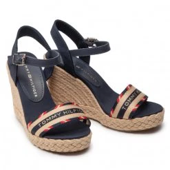 Femme Espadrilles TOMMY HILFIGER - Corporate Webbing High Wedge FW0FW06295 Desert Sky DW5 Bleu Marine -Tommy Hilfiger Soldes 05 0000209910940 sw