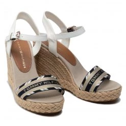 Femme Espadrilles TOMMY HILFIGER - Corporate Webbing High Wedge FW0FW06295 Ecru YBL Beige, Blanc -Tommy Hilfiger Soldes 05 0000209911633 pl