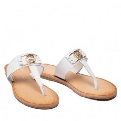 Femme Tongs TOMMY HILFIGER - Hardware Flat Leather Mule FW0FW06235 Ecru YBL Blanc -Tommy Hilfiger Soldes 05 0000209912128 is