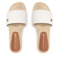 Femme Espadrilles TOMMY HILFIGER - Th Textured Flat Sandal FW0FW06438 Ecru YBL Blanc -Tommy Hilfiger Soldes 05 0000300530771 kt