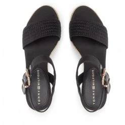 Femme Espadrilles TOMMY HILFIGER - Th Textured Low Wedge Sandal FW0FW06555 Black BDS Noir -Tommy Hilfiger Soldes 05 0000300531211 sw