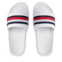 Femme Mules / Sandales De Bain Tommy Hilfiger - Corporate Web Detail Slide FW0FW06719 White YBR Blanc -Tommy Hilfiger Soldes 05 0000301107866 mk