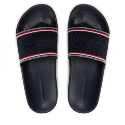 Femme Mules / Sandales De Bain TOMMY HILFIGER - Essential Shiny Knit Pool Slide FW0FW06311 Desert Sky DW5 Bleu Marine -Tommy Hilfiger Soldes 06 0000209910025 ks