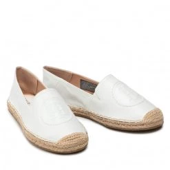 Femme Espadrilles TOMMY HILFIGER - Th Logo Leather Espadrille FW0FW06168 Ecru YBL Blanc -Tommy Hilfiger Soldes 06 0000209910094 plj