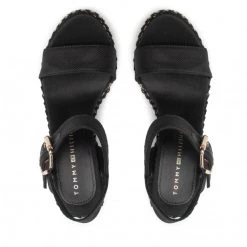 Femme Espadrilles TOMMY HILFIGER - Shiny Touches High Wedge Sandal FW0FW06180 Black BDS Noir -Tommy Hilfiger Soldes 06 0000209910582 bs