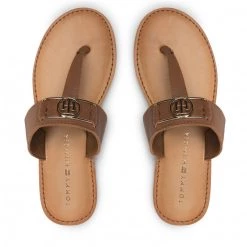 Femme Tongs TOMMY HILFIGER - Th Hardware Flat Leather Mul FW0FW06235 Summer Cognac GU9 Marron -Tommy Hilfiger Soldes 06 0000209910919 mg