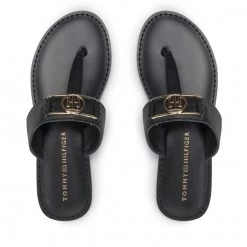 Femme Tongs TOMMY HILFIGER - Th Hardware Leather Flat Mule FW0FW06544 Black BDS Noir -Tommy Hilfiger Soldes 06 0000209912050 mg