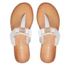 Femme Tongs TOMMY HILFIGER - Hardware Flat Leather Mule FW0FW06235 Ecru YBL Blanc -Tommy Hilfiger Soldes 06 0000209912128 is