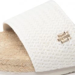 Femme Espadrilles TOMMY HILFIGER - Th Textured Flat Sandal FW0FW06438 Ecru YBL Blanc -Tommy Hilfiger Soldes 06 0000300530771 kt