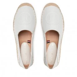 Femme Espadrilles TOMMY HILFIGER - Th Logo Leather Espadrille FW0FW06168 Ecru YBL Blanc -Tommy Hilfiger Soldes 07 0000209910094 plj