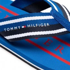 Homme Tongs TOMMY HILFIGER - Strips Hilfiger Beach Sandal FM0FM04066 Greek Isle Blue C5K Bleu -Tommy Hilfiger Soldes 07 0000300529447 st