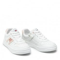 Enfant Sneakers TOMMY HILFIGER - Lo Cut Lace-Up T3A4-32143-1351 White/Pink X134 Blanc -Tommy Hilfiger Soldes 08 0000209681536 sw