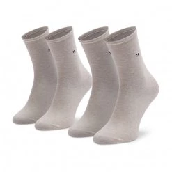 Accessoires Lot De 2 Paires De Chaussettes Hautes Femme Tommy Hilfiger - 371221 Light Beige Melange 360 Beige