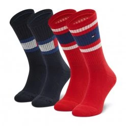 Accessoires Lot De 2 Paires De Chaussettes Hautes Unisexe Tommy Hilfiger - 394020001 Midnight Blue 563 Rouge, Bleu Marine