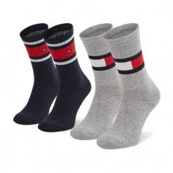 Accessoires Lot De 2 Paires De Chaussettes Hautes Unisexe Tommy Hilfiger - 394020001 Middle Grey Melange 758 Noir, Gris