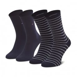 Accessoires Lot De 2 Paires De Chaussettes Hautes Femme Tommy Hilfiger - 100001494 Midnight Blue 003 Bleu Marine
