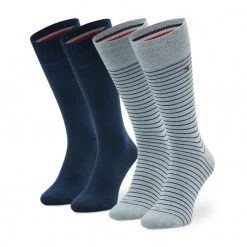 Accessoires Lot De 2 Paires De Chaussettes Hautes Homme Tommy Hilfiger - 100001496 Blue 022 Bleu Marine, Bleu