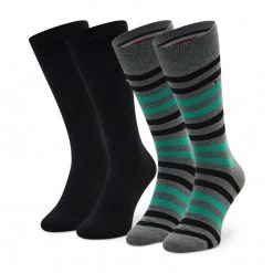 Accessoires Lot De 2 Paires De Chaussettes Hautes Homme TOMMY HILFIGER - 472001001 Grey Melange/Green 043 Noir, Gris
