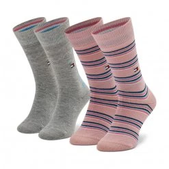 Accessoires Lot De 2 Paires De Chaussettes Hautes Enfant Tommy Hilfiger - 701218954 Light Grey Melange/Pink Rose, Gris