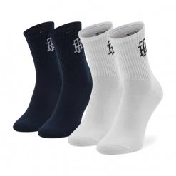 Accessoires Lot De 2 Paires De Chaussettes Hautes Femme Tommy Hilfiger - 701220250 White Combo 001 Blanc, Bleu Marine