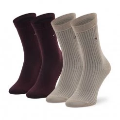 Accessoires Chaussettes Hautes Femme Tommy Hilfiger - 701220253 Beige 004 Beige, Bordeaux