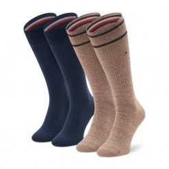 Accessoires Lot De 2 Paires De Chaussettes Hautes Homme Tommy Hilfiger - 701220517 Khaki/Navy 001 Marron, Bleu Marine
