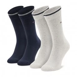 Accessoires Lot De 2 Paires De Chaussettes Hautes Femme TOMMY HILFIGER - 701220710 White 001 Blanc, Bleu Marine, Multicolore