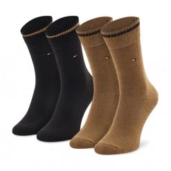Accessoires Lot De 2 Paires De Chaussettes Hautes Femme Tommy Hilfiger - 701220710 Khaki 004 Marron, Noir