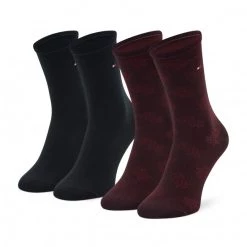 Accessoires Lot De 2 Paires De Chaussettes Hautes Femme TOMMY HILFIGER - 701221054 Burdungy 004 Bordeaux, Noir